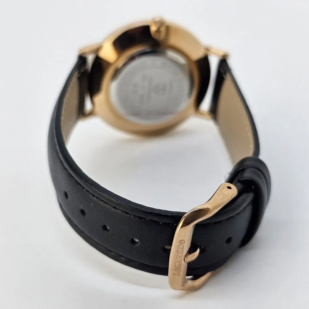 Men's Watch 40MM Black Dial Gold Case Black‎ Leather Band Straps Date Indicator